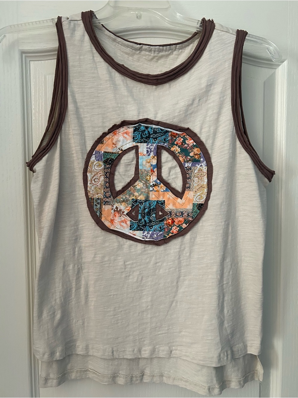 Bohemela peace sign tank top, tan, S